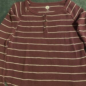 SO Women's Burgundy and White Striped Sweater
